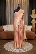 Elegant Peach Silk Blend Saree with Zari Work for Mom