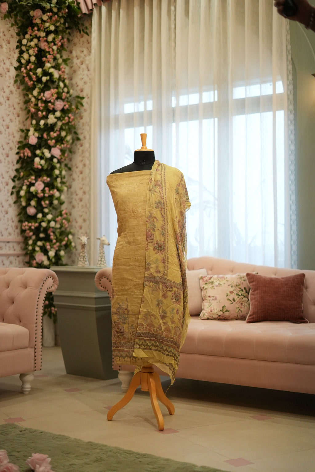 Elegant Mustard Yellow-Green Punjabi Suit with Printed Dupatta for MOM