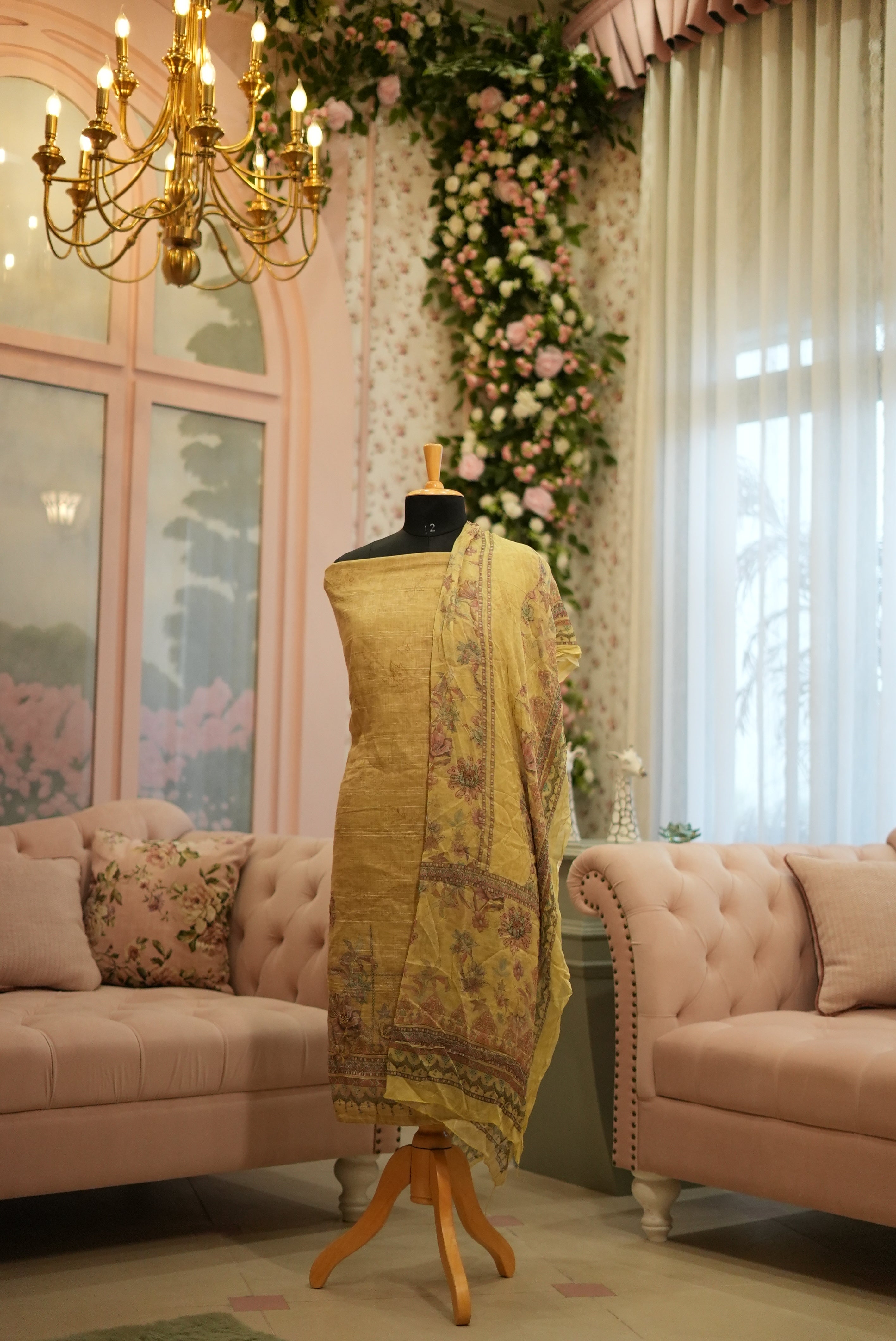 Elegant Mustard Yellow-Green Punjabi Suit with Printed Dupatta for MOM