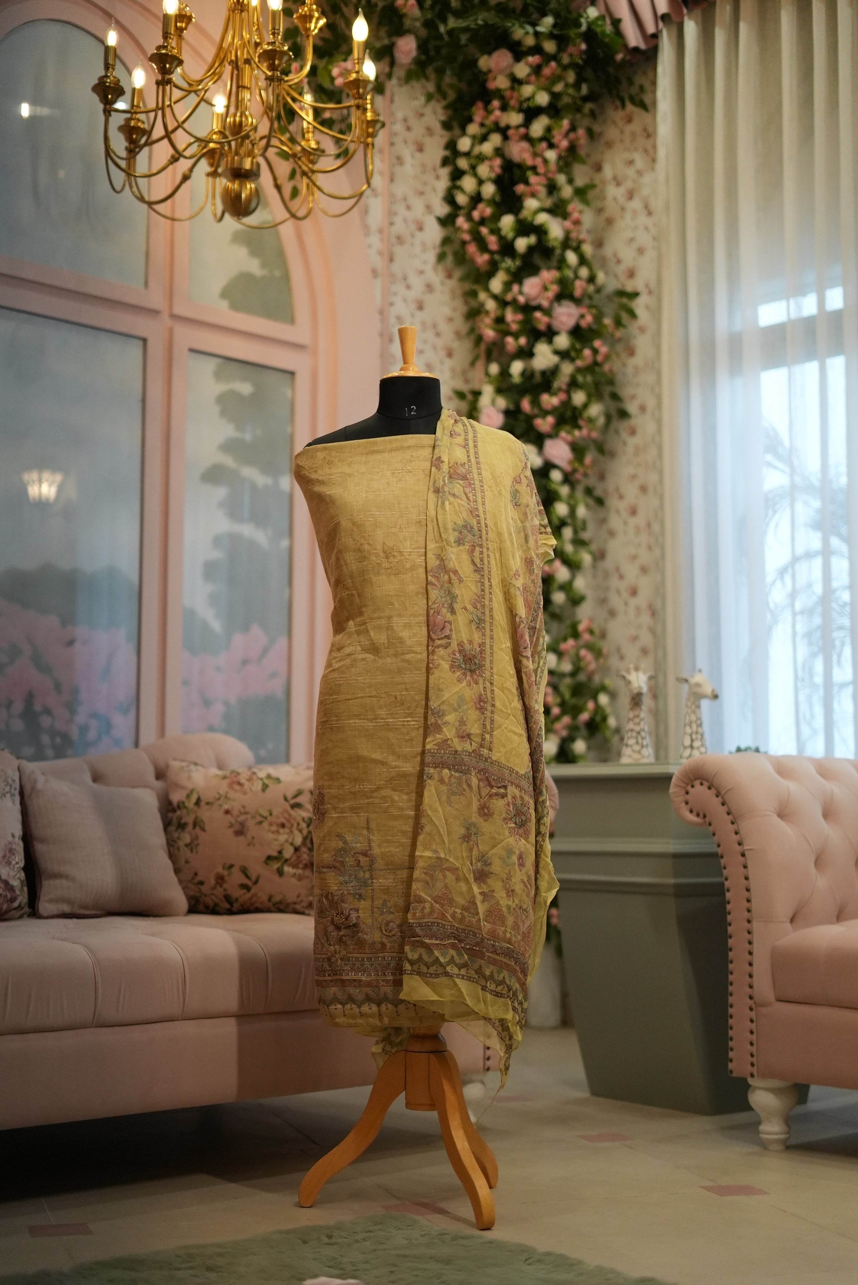 Elegant Mustard Yellow-Green Punjabi Suit with Printed Dupatta for MOM