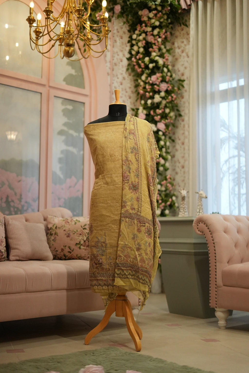 Elegant Mustard Yellow-Green Punjabi Suit with Printed Dupatta for MOM