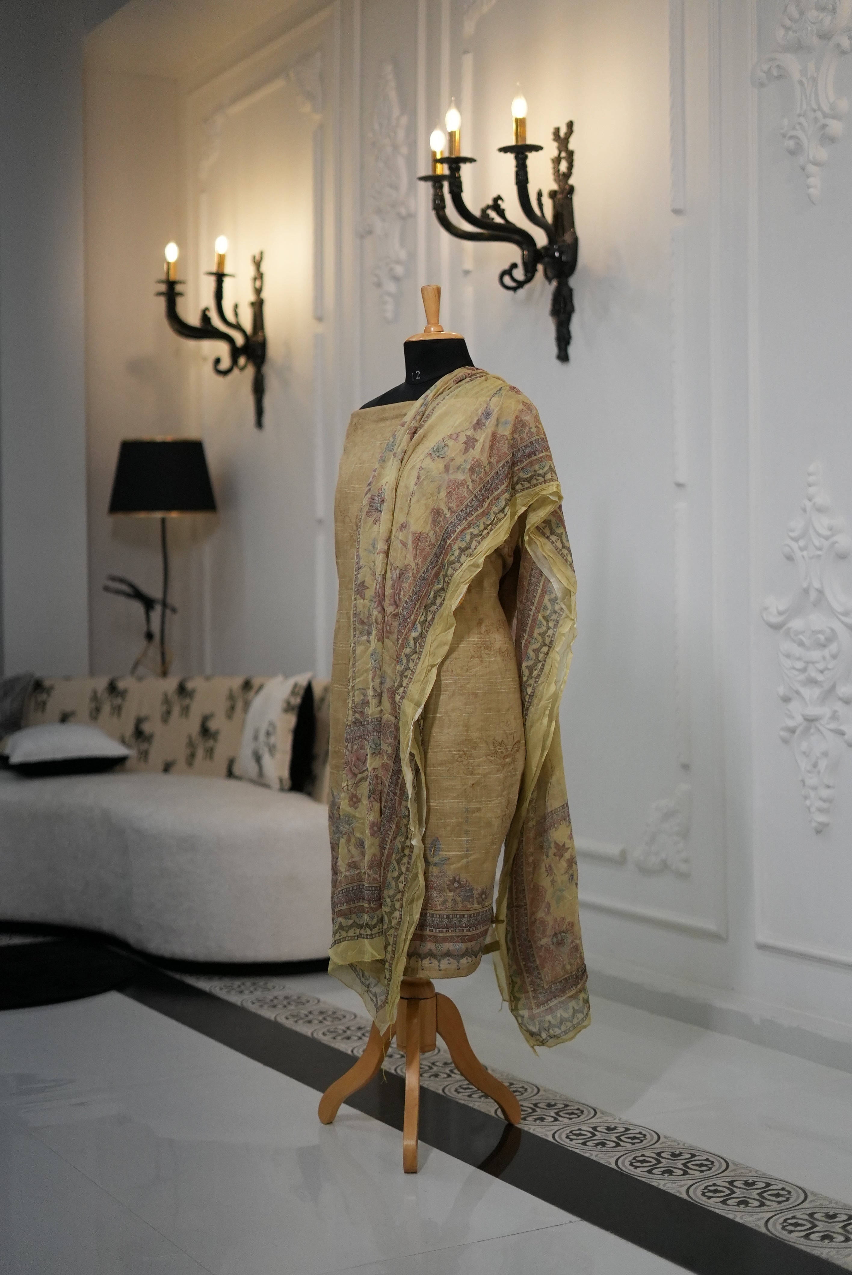 Elegant Mustard Yellow-Green Punjabi Suit with Printed Dupatta for MOM