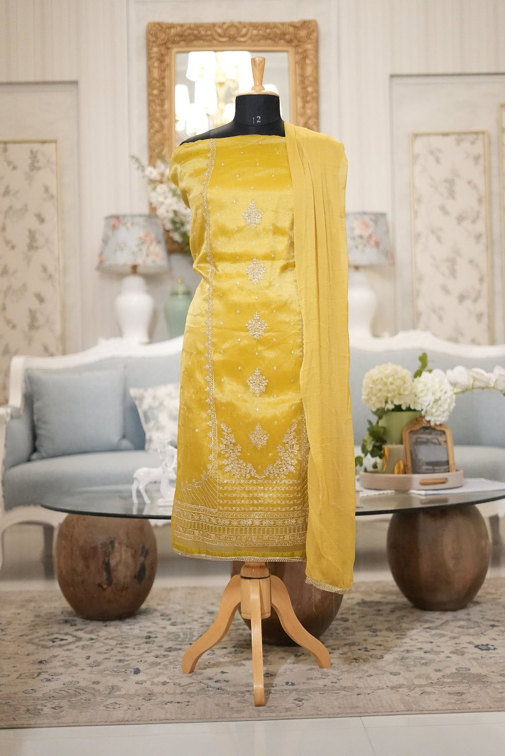 Elegant Mustard Yellow Punjabi Suit with Organza Dupatta for MOM