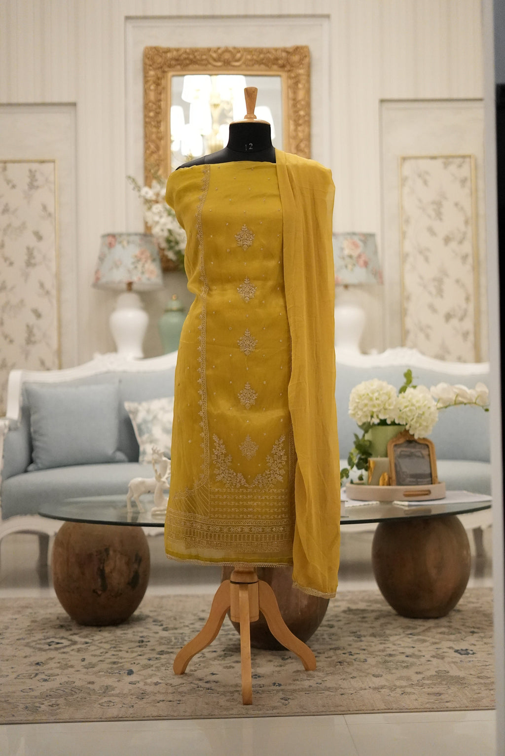Elegant Mustard Yellow Punjabi Suit with Organza Dupatta for MOM