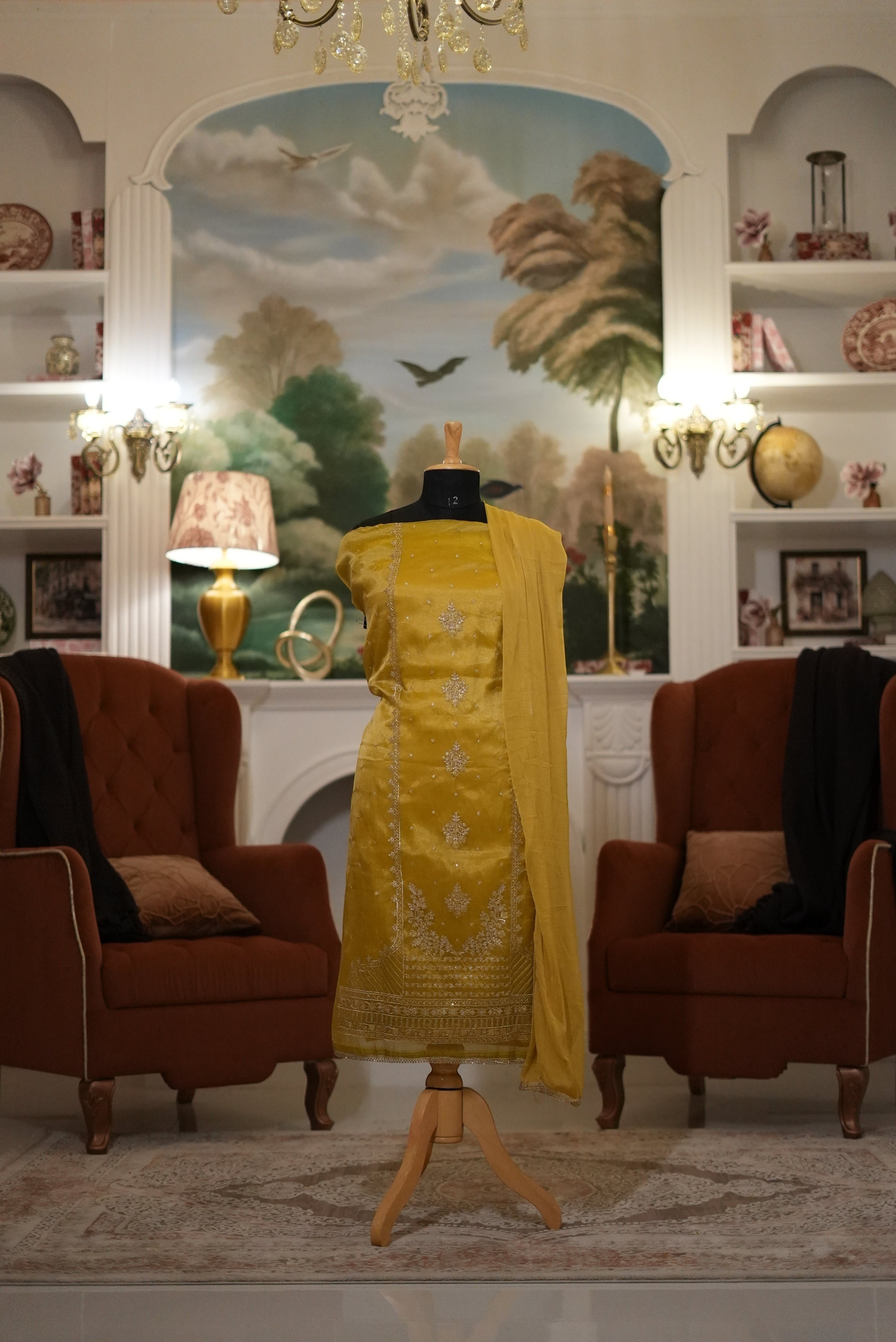 Elegant Mustard Yellow Punjabi Suit with Organza Dupatta for MOM