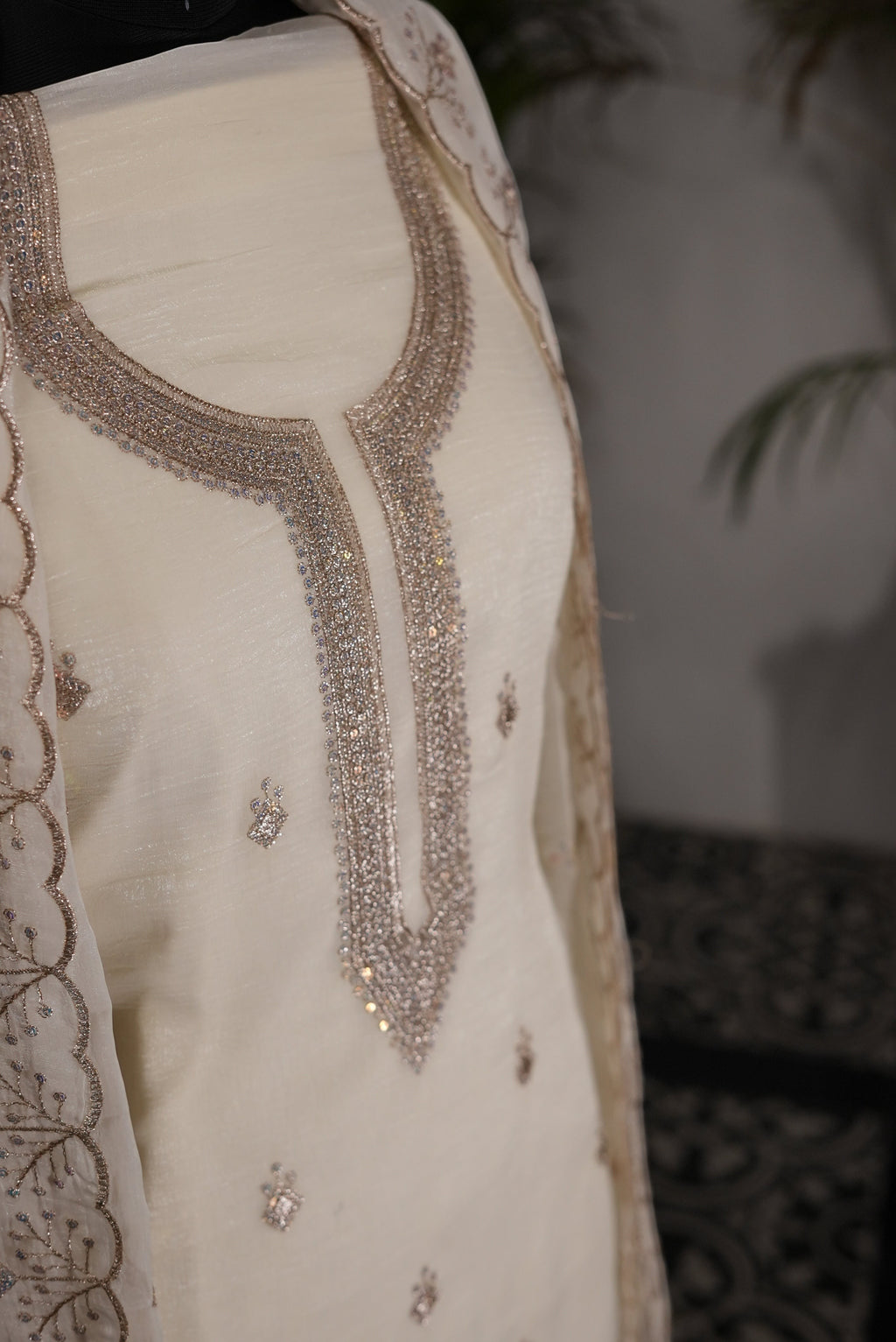 Elegant Off-White Punjabi Suit with Dupatta for MOM