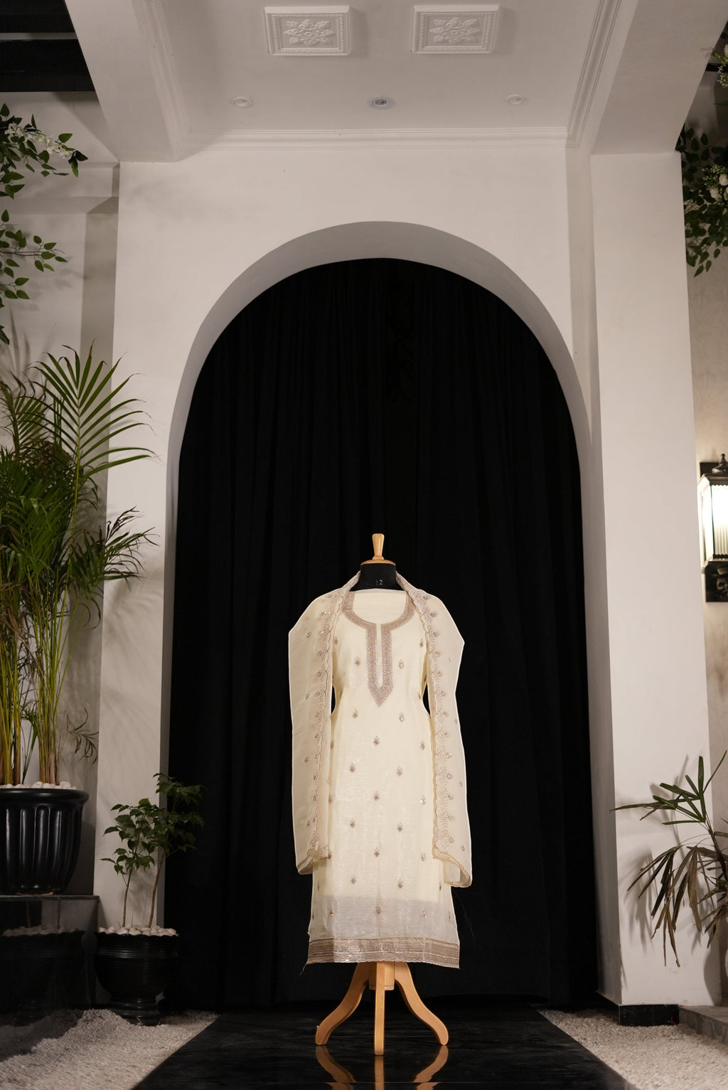 Elegant Off-White Punjabi Suit with Dupatta for MOM