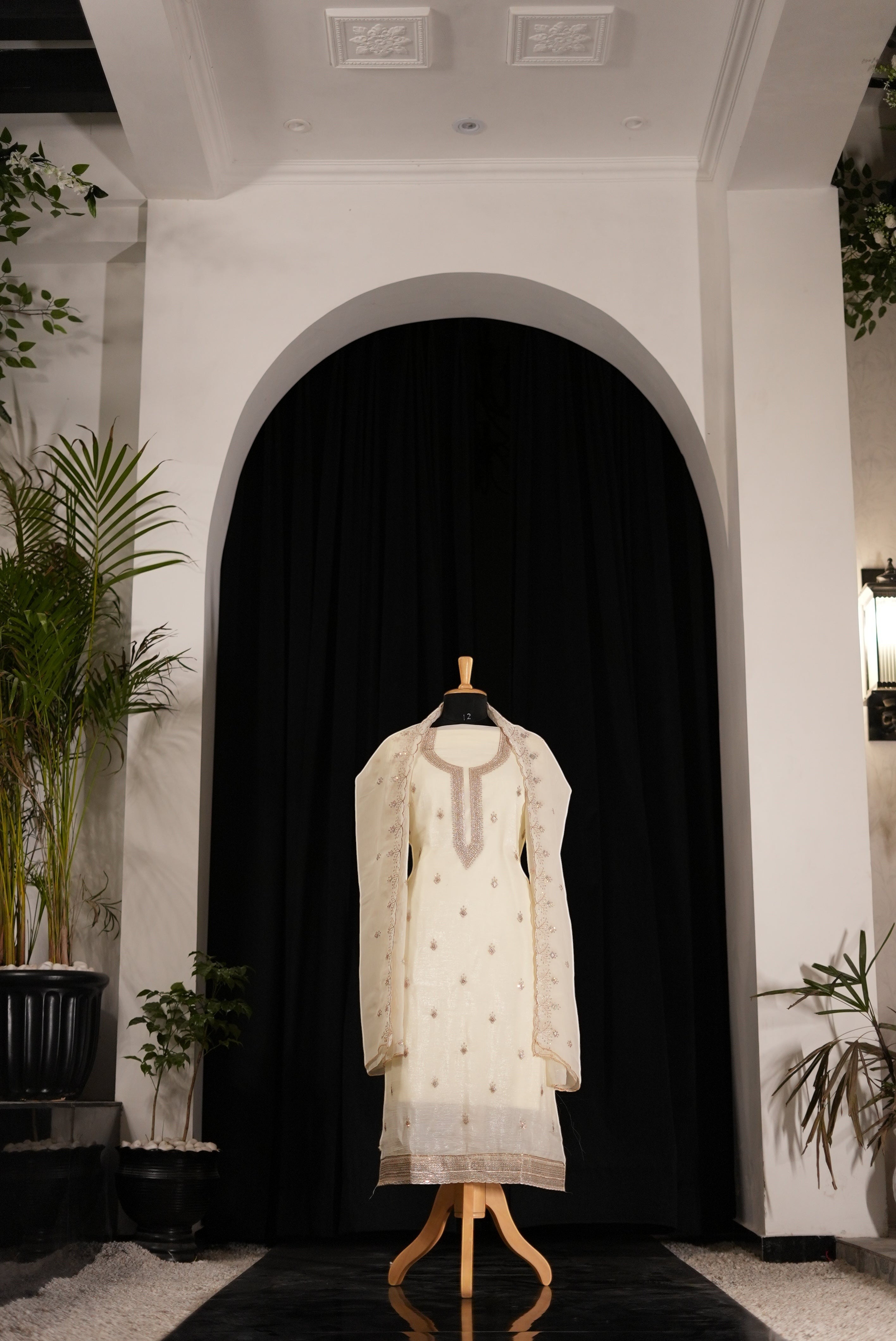 Elegant Off-White Punjabi Suit with Dupatta for MOM