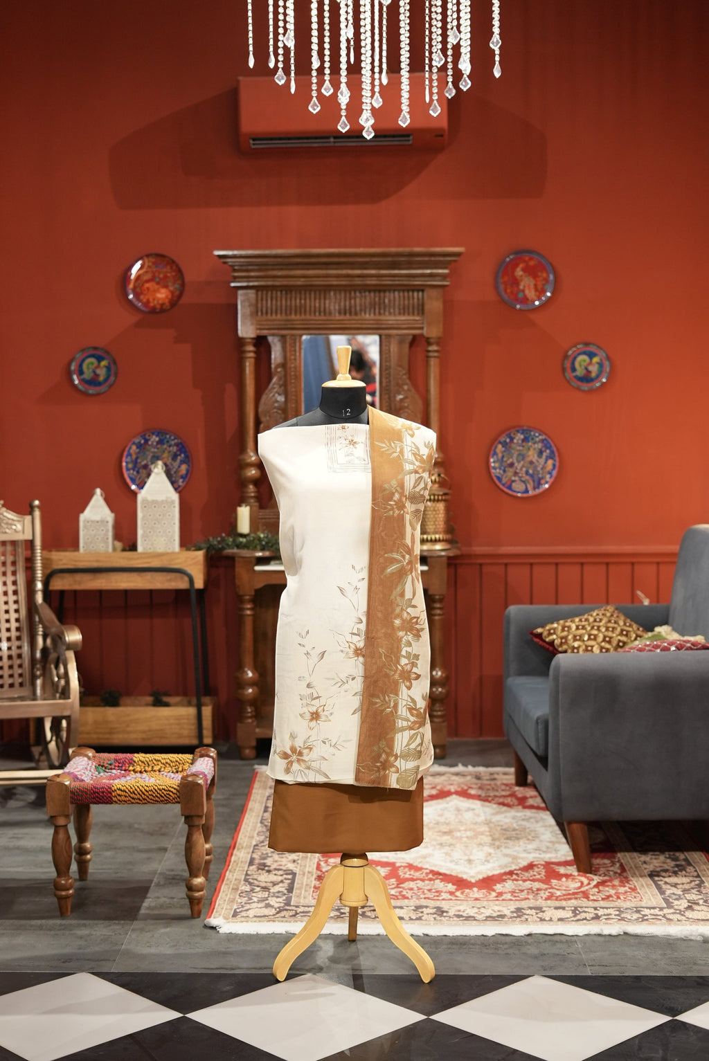 Elegant Off-White & Brown Punjabi Suit with Printed Cotton Dupatta for MOM