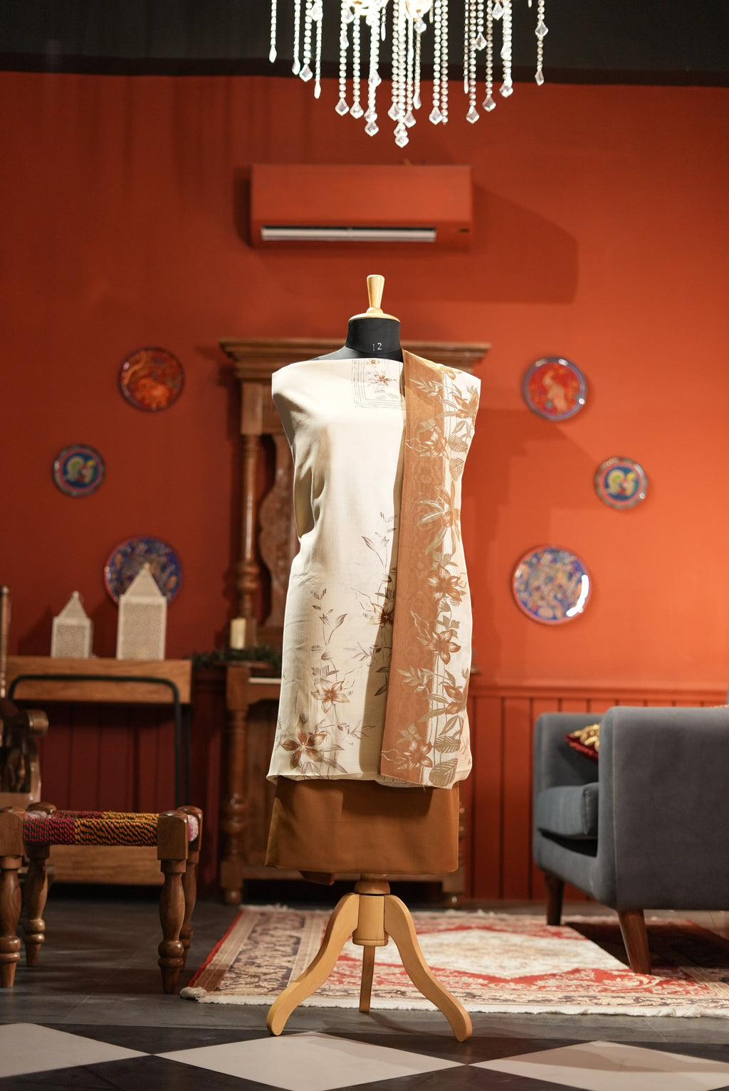 Elegant Off-White & Brown Punjabi Suit with Printed Cotton Dupatta for MOM
