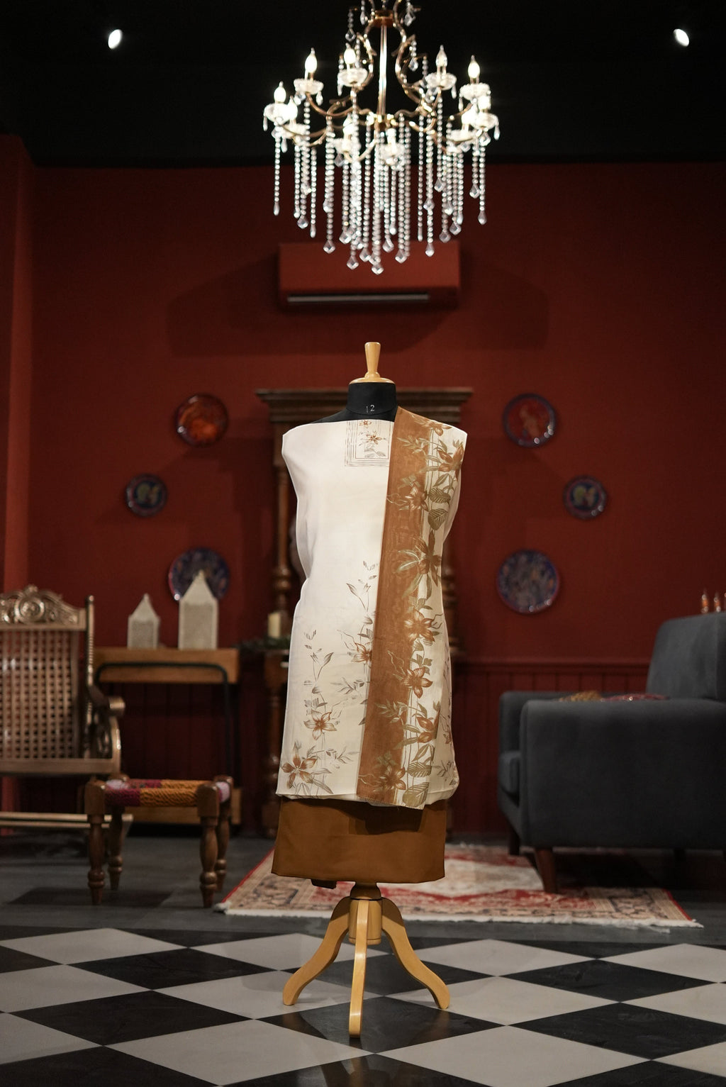 Elegant Off-White & Brown Punjabi Suit with Printed Cotton Dupatta for MOM