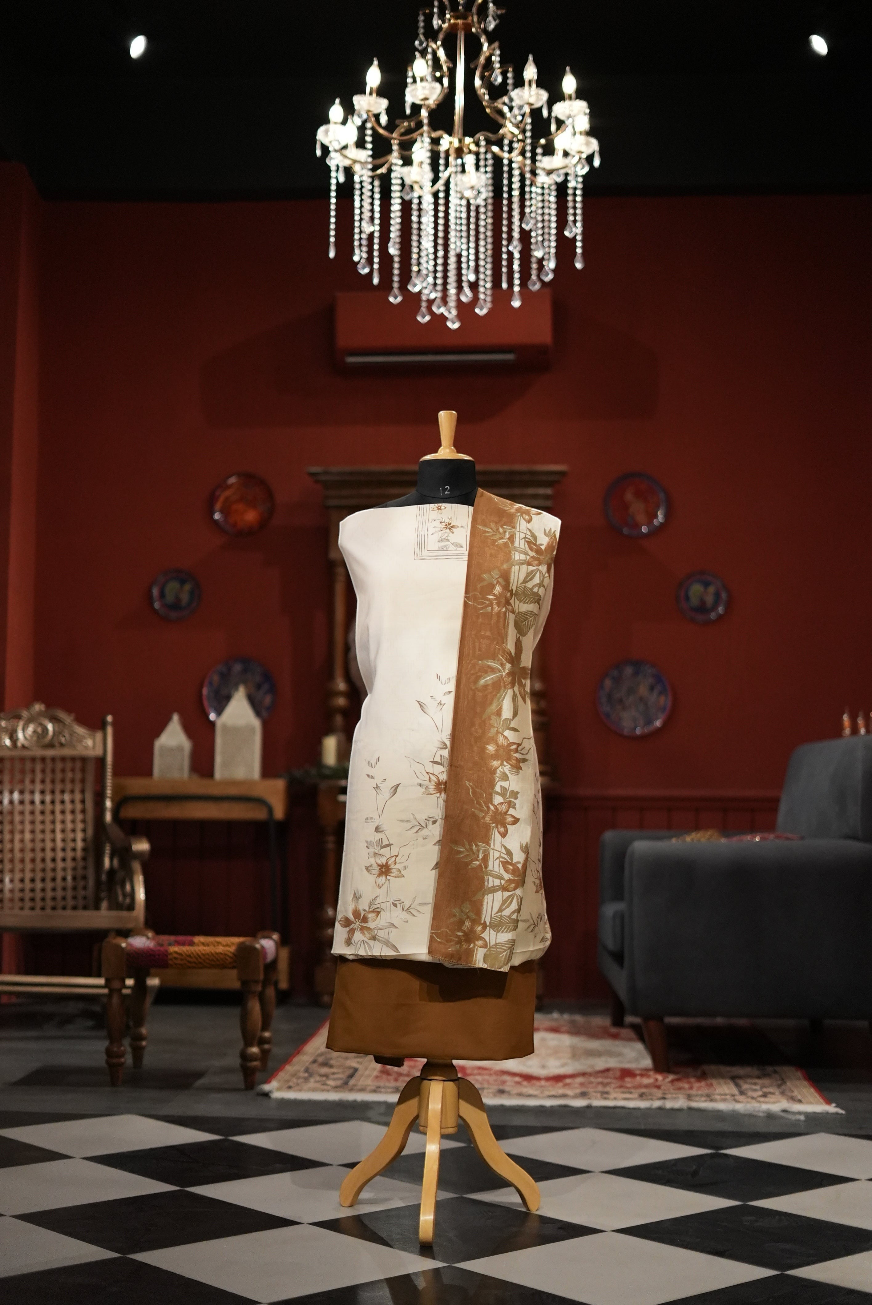 Elegant Off-White & Brown Punjabi Suit with Printed Cotton Dupatta for MOM