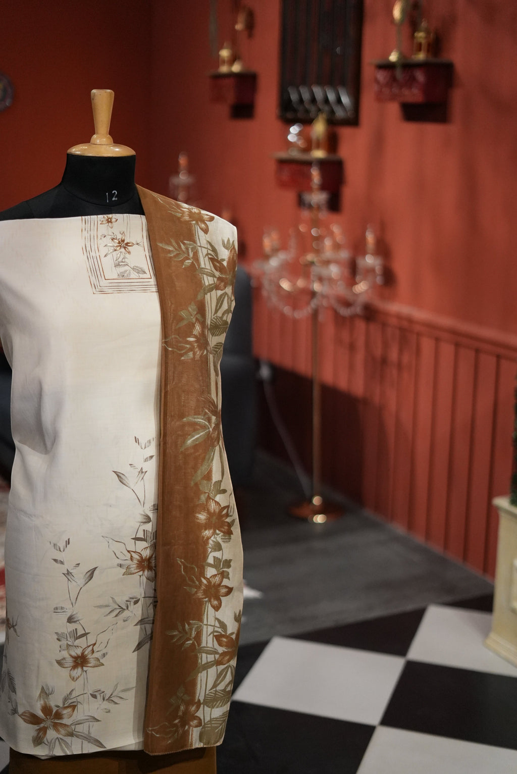 Elegant Off-White & Brown Punjabi Suit with Printed Cotton Dupatta for MOM