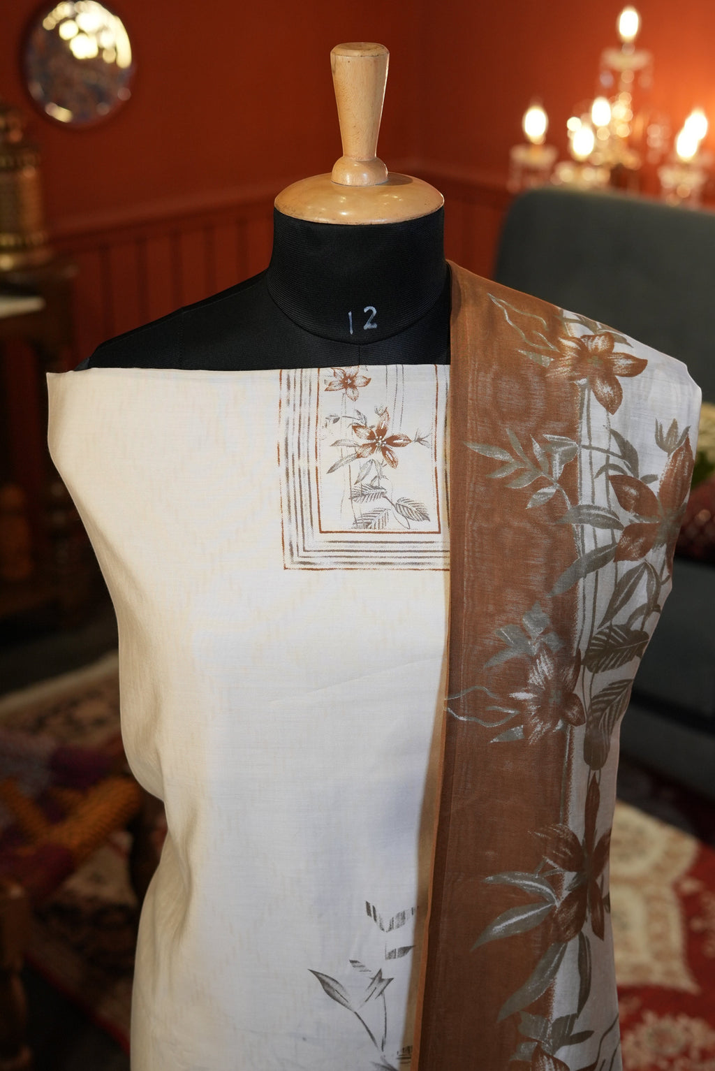 Elegant Off-White & Brown Punjabi Suit with Printed Cotton Dupatta for MOM