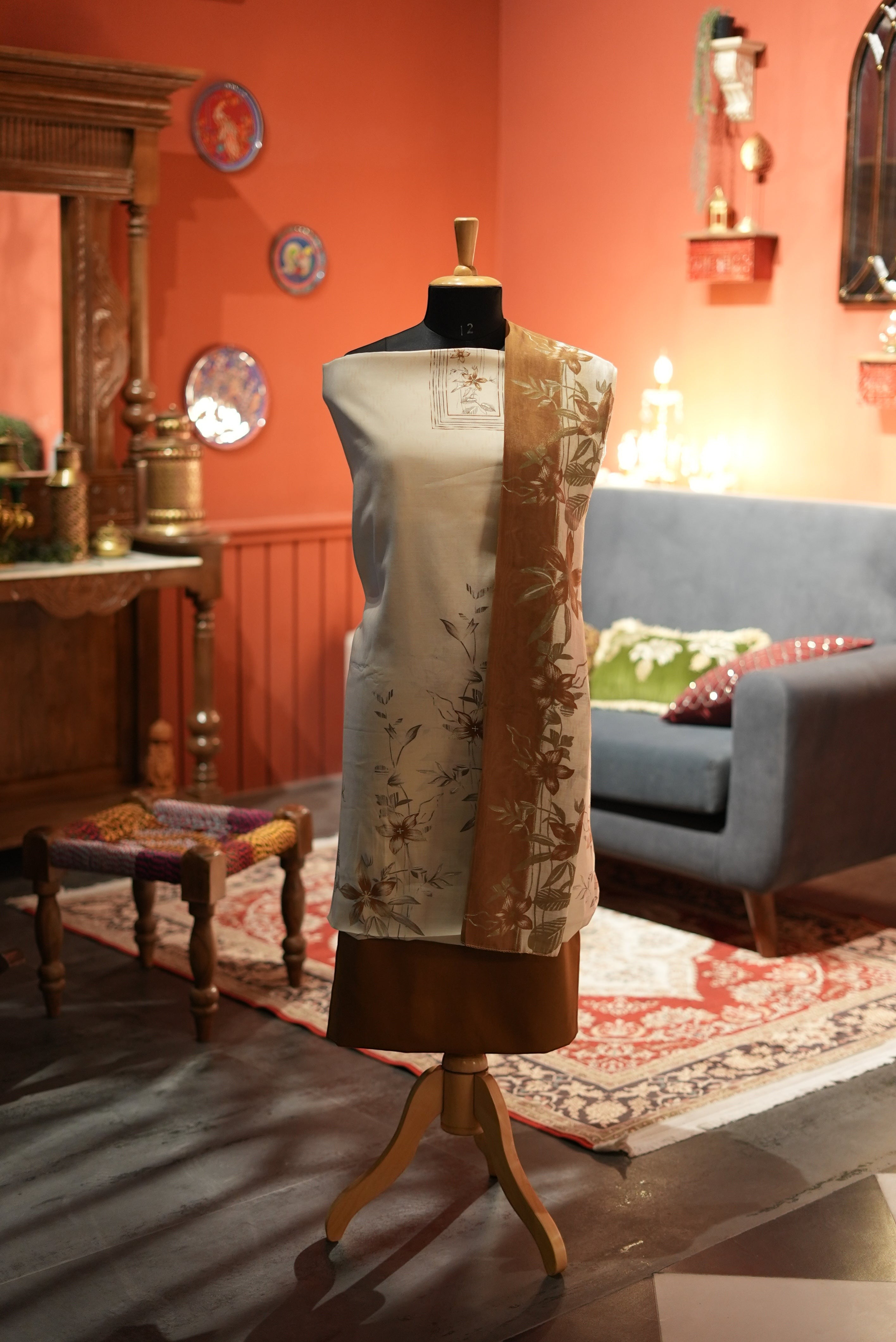 Elegant Off-White & Brown Punjabi Suit with Printed Cotton Dupatta for MOM