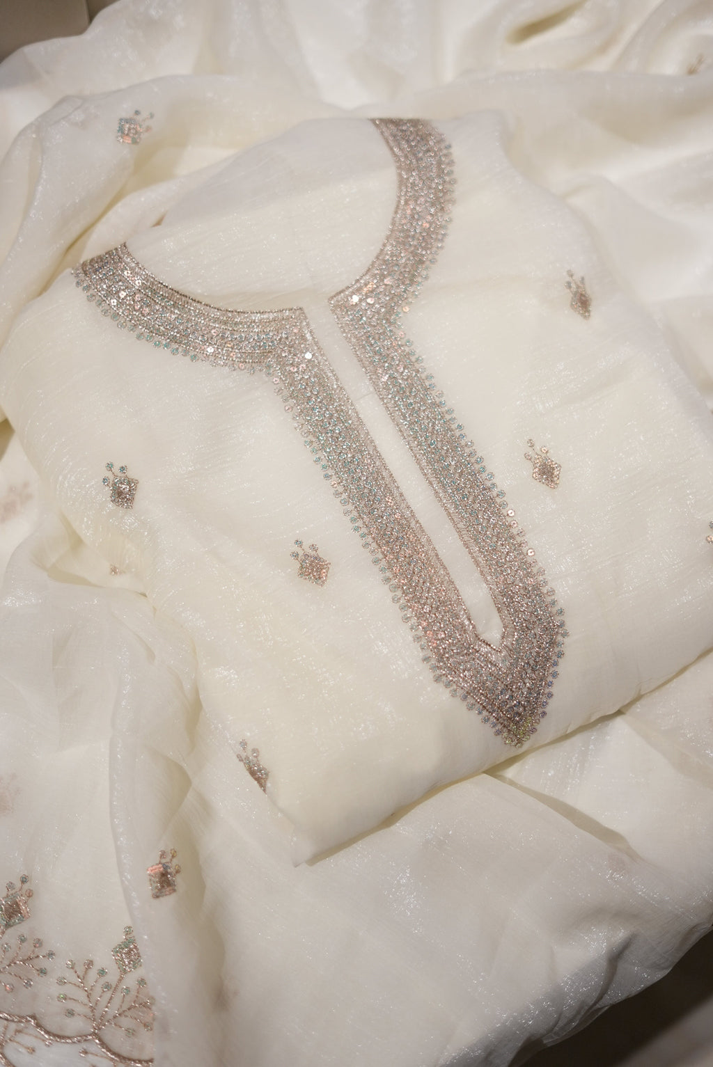 Elegant Off-White Punjabi Suit with Dupatta for MOM