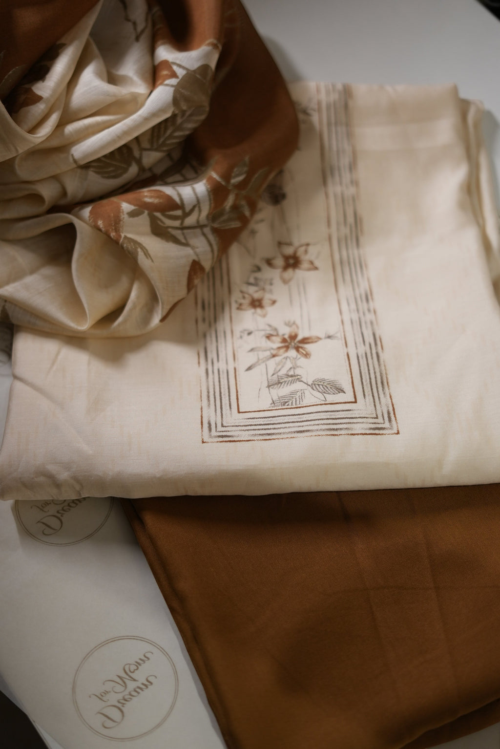 Elegant Off-White & Brown Punjabi Suit with Printed Cotton Dupatta for MOM