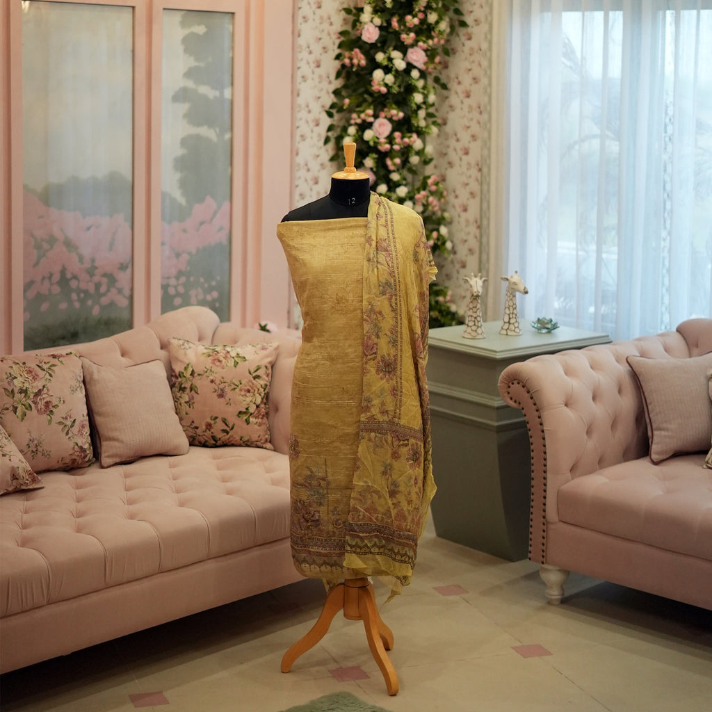 Elegant Mustard Yellow-Green Punjabi Suit with Printed Dupatta for MOM