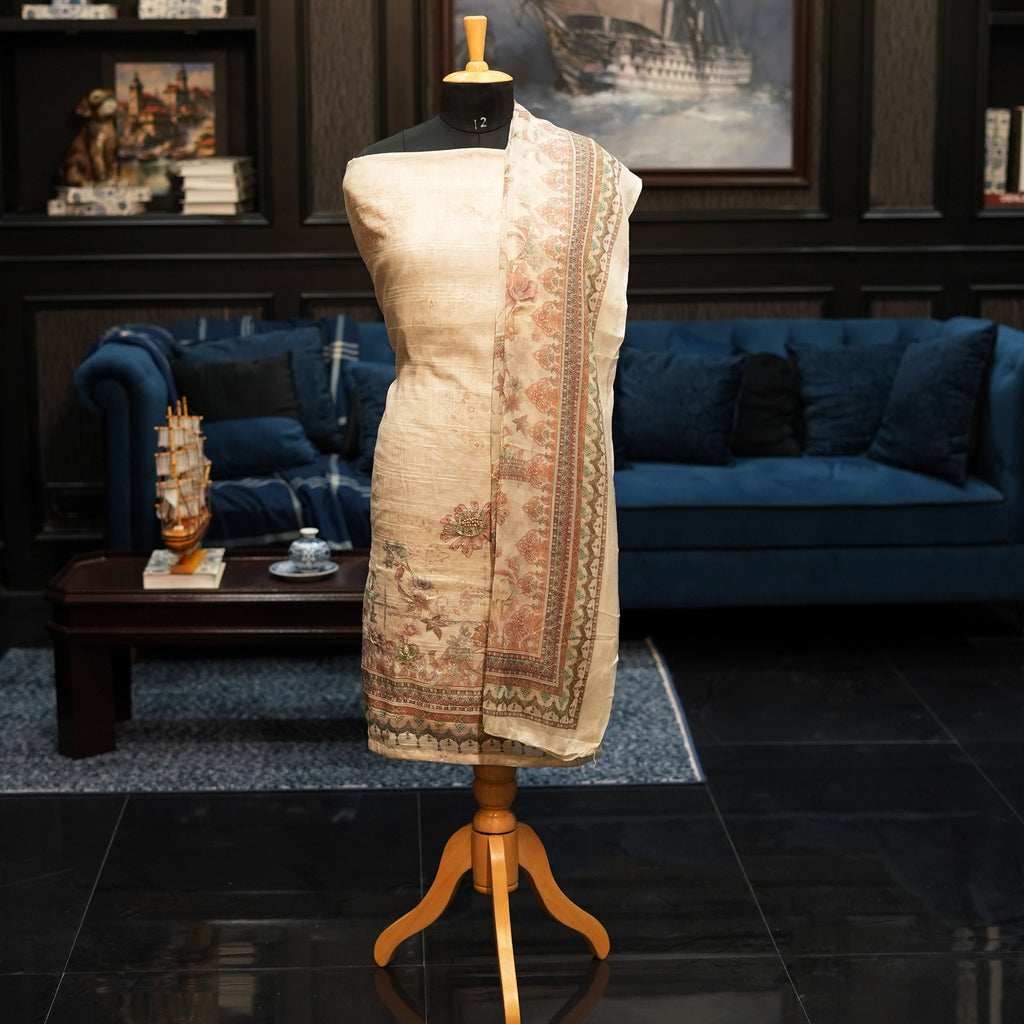 Elegant Cream Beige Punjabi Suit with Printed Dupatta for MOM