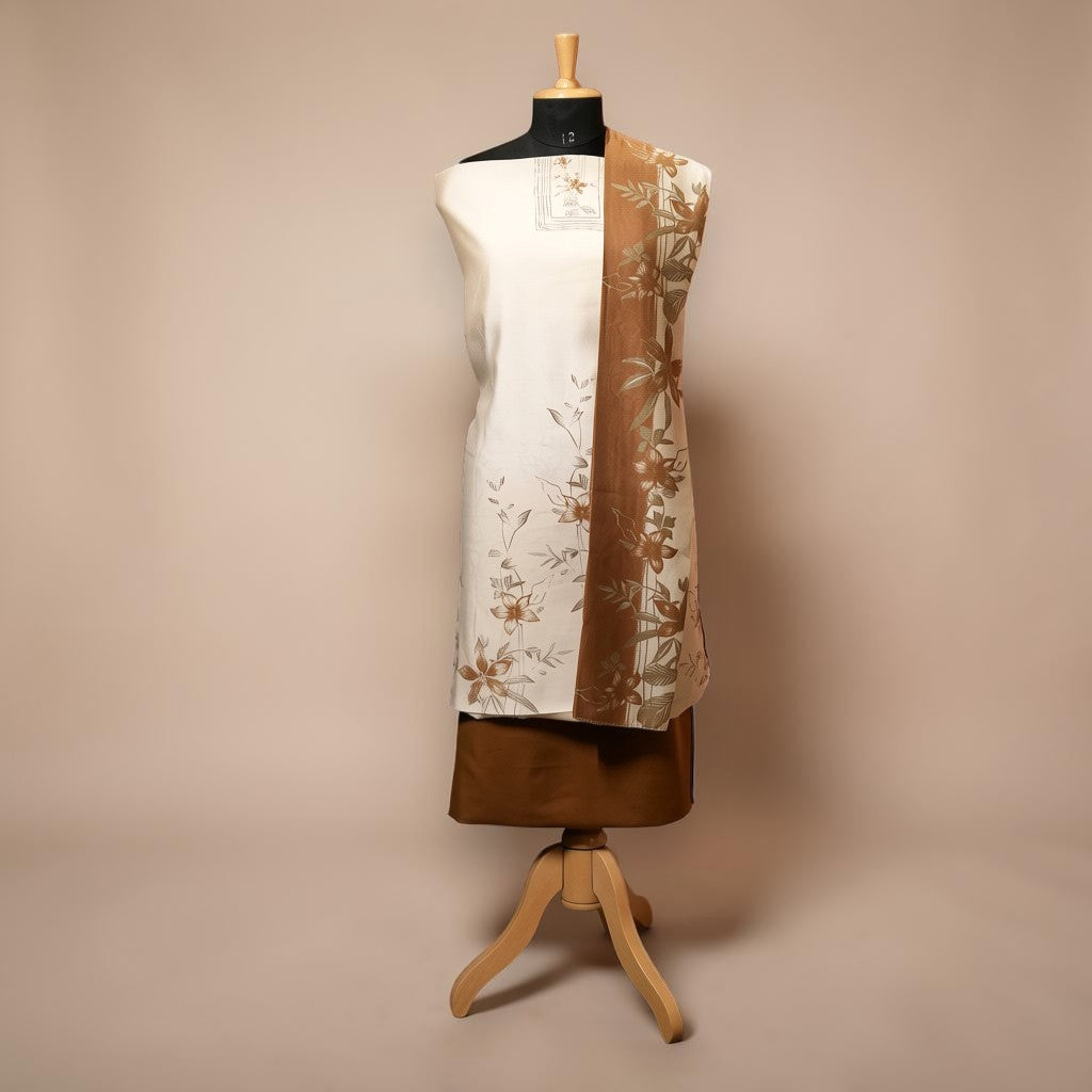 Elegant Off-White & Brown Punjabi Suit with Printed Cotton Dupatta for MOM
