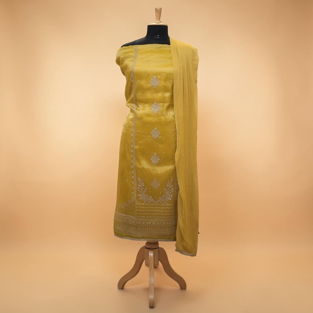 Elegant Mustard Yellow Punjabi Suit with Organza Dupatta for MOM